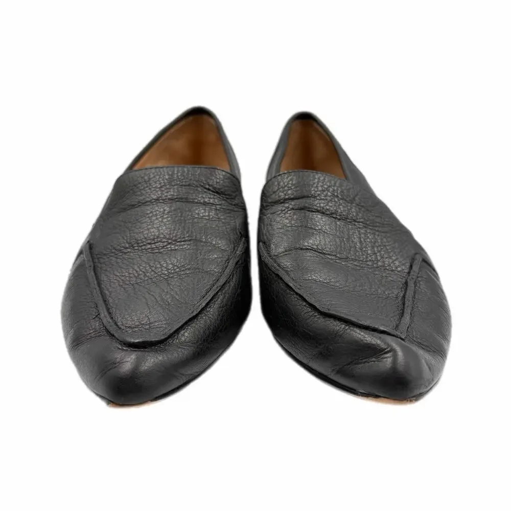 Corso Como Jatiba Black Leather Slip On Pointed Toe Polished Office Flat Loafers